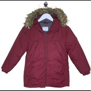 ZARA KIDS Winter Hooded Zip Front Jacket With Pockets Maroon Red Boys Age 10Y